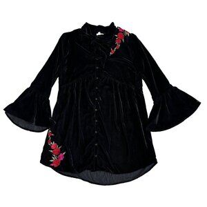 4our‎ Dreamers Black Velvet Rose Embroidered Dress Fairy Grunge Whimsigoth